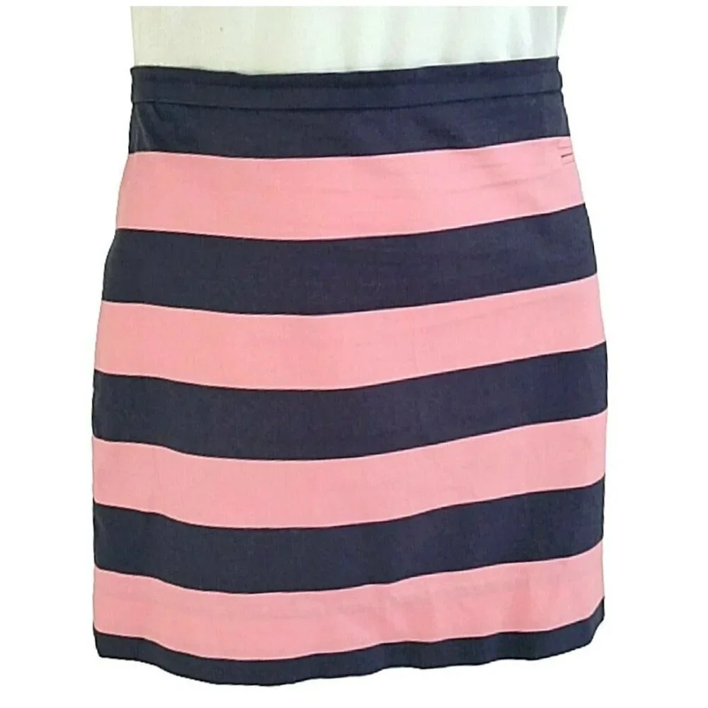 Gap Womens Rugby Skirt 2 Pink Blue Striped Zip Up Cotton Mini Casual